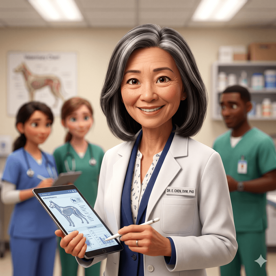 A veterinary professor with students